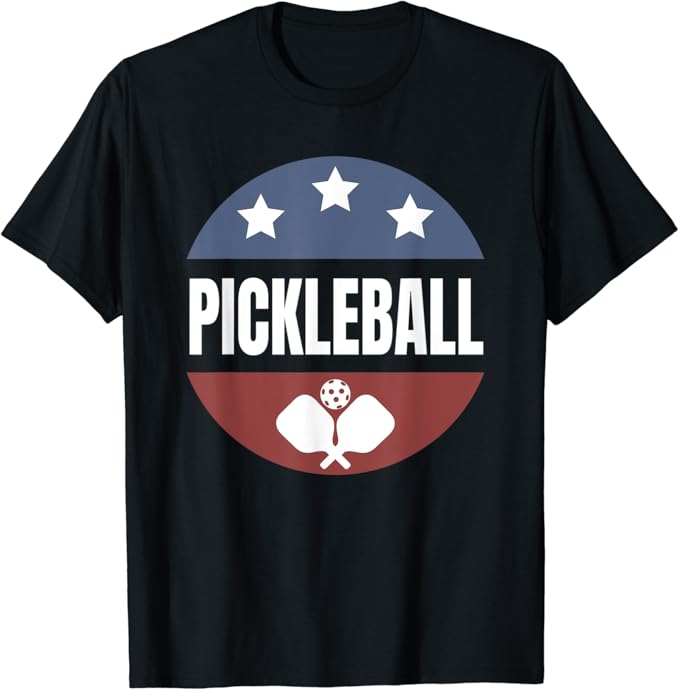 Pickleball US Flag Button with Pickleball Paddle TShirt Amazon.co.uk